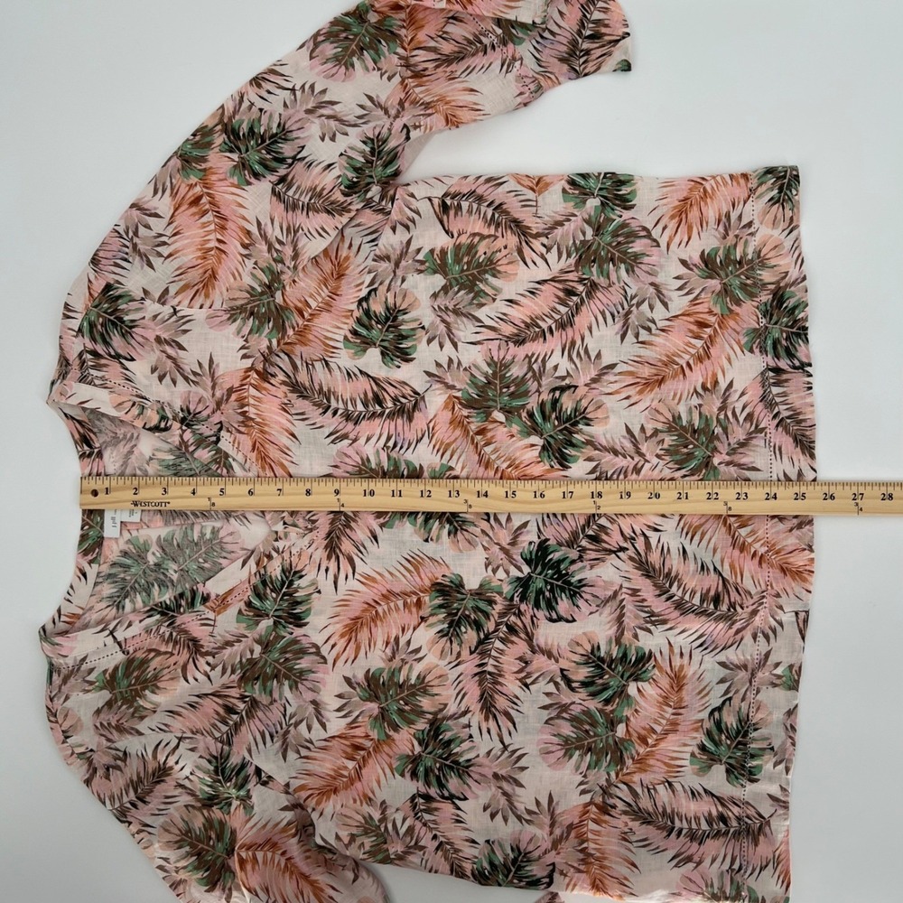 J. Jill Love Linen Women Tropical Palm Leaf Bell Sleeve‎ Tunic Top Size L Pink - Picture 10 of 11